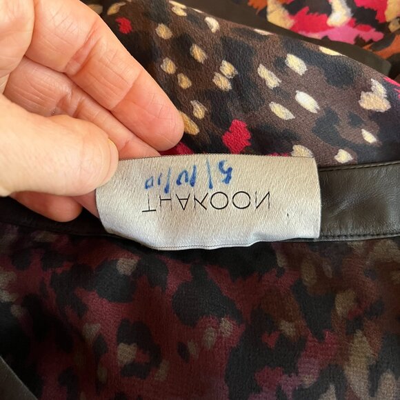 Thakoon Size XS? 3/4 Sleeve Shift Dress Spotted Print Silk Leather Trim - Picture 11 of 12